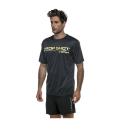 Polera Drop Shot Team Negro Logo Amarillo