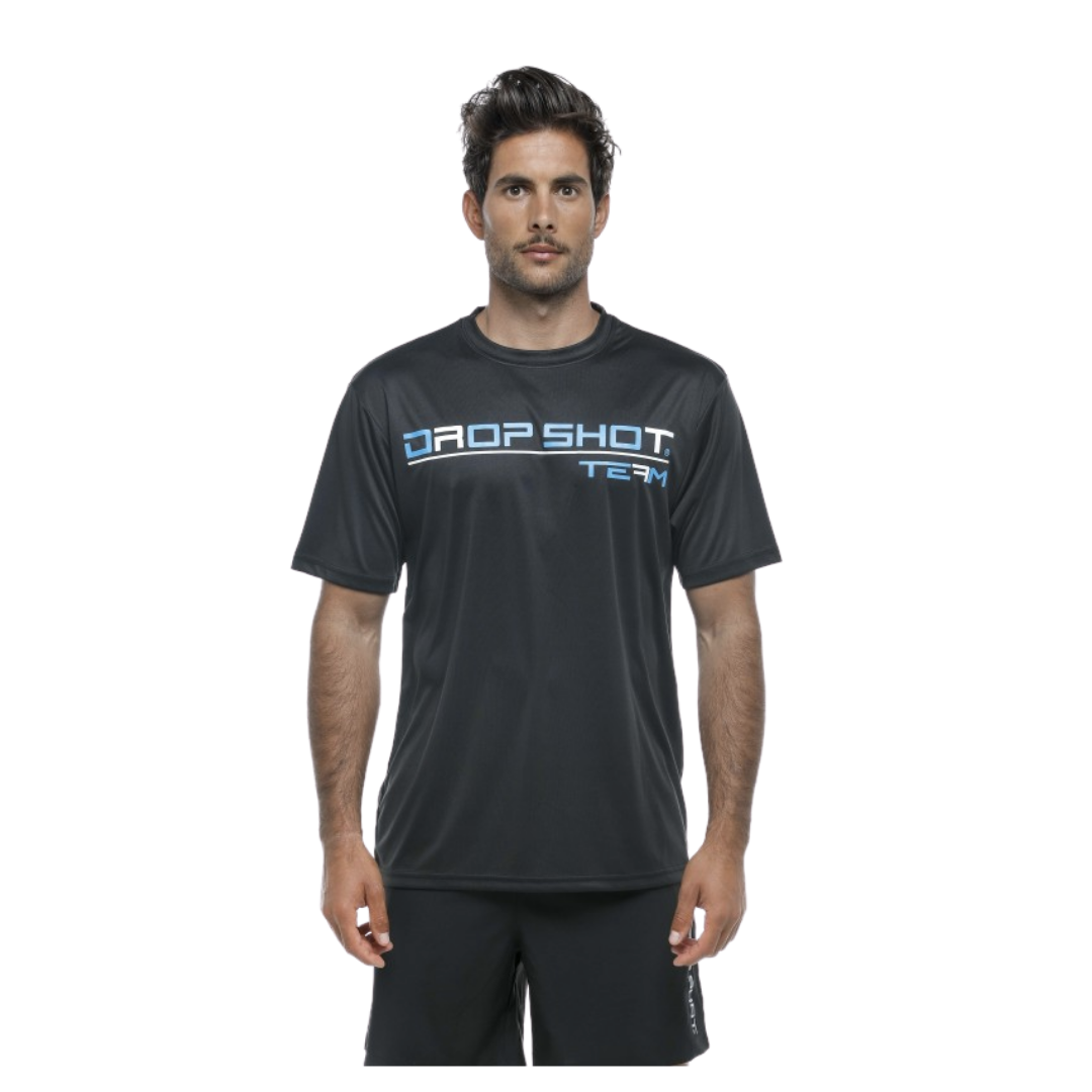 Polera Drop Shot Team Negro Logo Azul - S